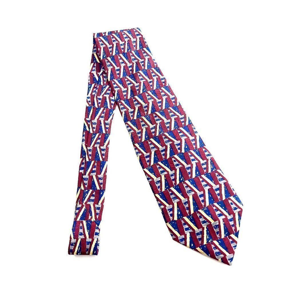 Ferrell Reed Italy Red Blue Geometric Abstract Print Wide Silk Tie - Picture 6 of 6